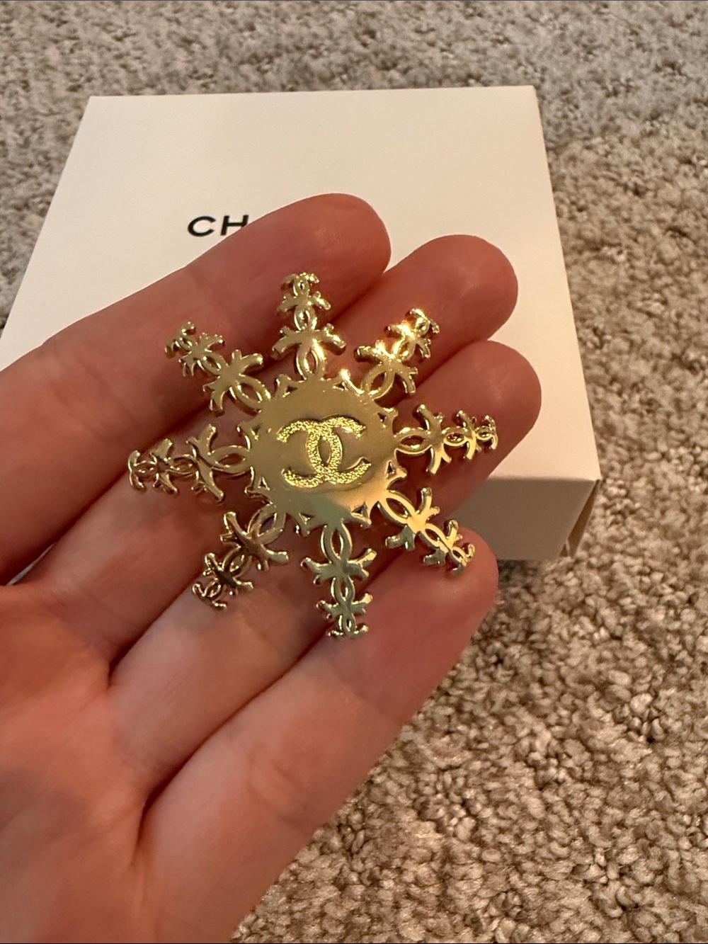 CHANEL Gold Snowflake CC Logo Brooch